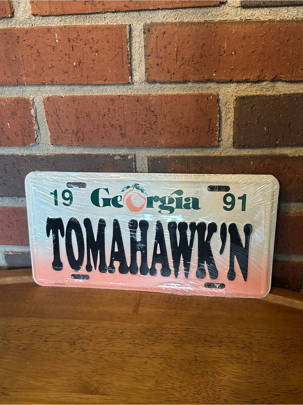 1991 Atlanta Braves Booster License Plate Tomahawk'n Official VTG New Sealed
